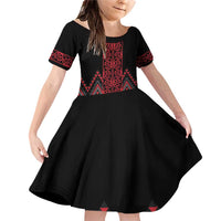 Red Aotearoa Mangopare Kowhaiwhai and Niho Taniwha Family Matching Off Shoulder Short Dress and Hawaiian Shirt Maori New Zealand LT14 Daughter's Dress Red - Polynesian Pride