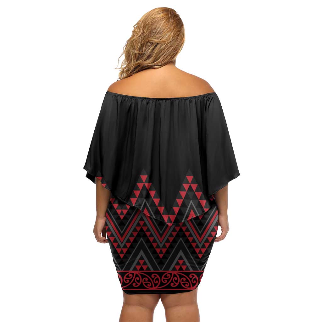 Red Aotearoa Mangopare Kowhaiwhai and Niho Taniwha Family Matching Off Shoulder Short Dress and Hawaiian Shirt Maori New Zealand LT14 - Polynesian Pride