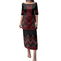 Red Aotearoa Mangopare Kowhaiwhai and Niho Taniwha Family Matching Puletasi and Hawaiian Shirt Maori New Zealand LT14 Mom's Dress Red - Polynesian Pride