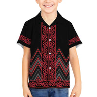 Red Aotearoa Mangopare Kowhaiwhai and Niho Taniwha Family Matching Puletasi and Hawaiian Shirt Maori New Zealand LT14 Son's Shirt Red - Polynesian Pride