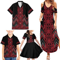 Red Aotearoa Mangopare Kowhaiwhai and Niho Taniwha Family Matching Summer Maxi Dress and Hawaiian Shirt Maori New Zealand LT14 - Polynesian Pride