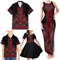 Red Aotearoa Mangopare Kowhaiwhai and Niho Taniwha Family Matching Tank Maxi Dress and Hawaiian Shirt Maori New Zealand LT14 - Polynesian Pride