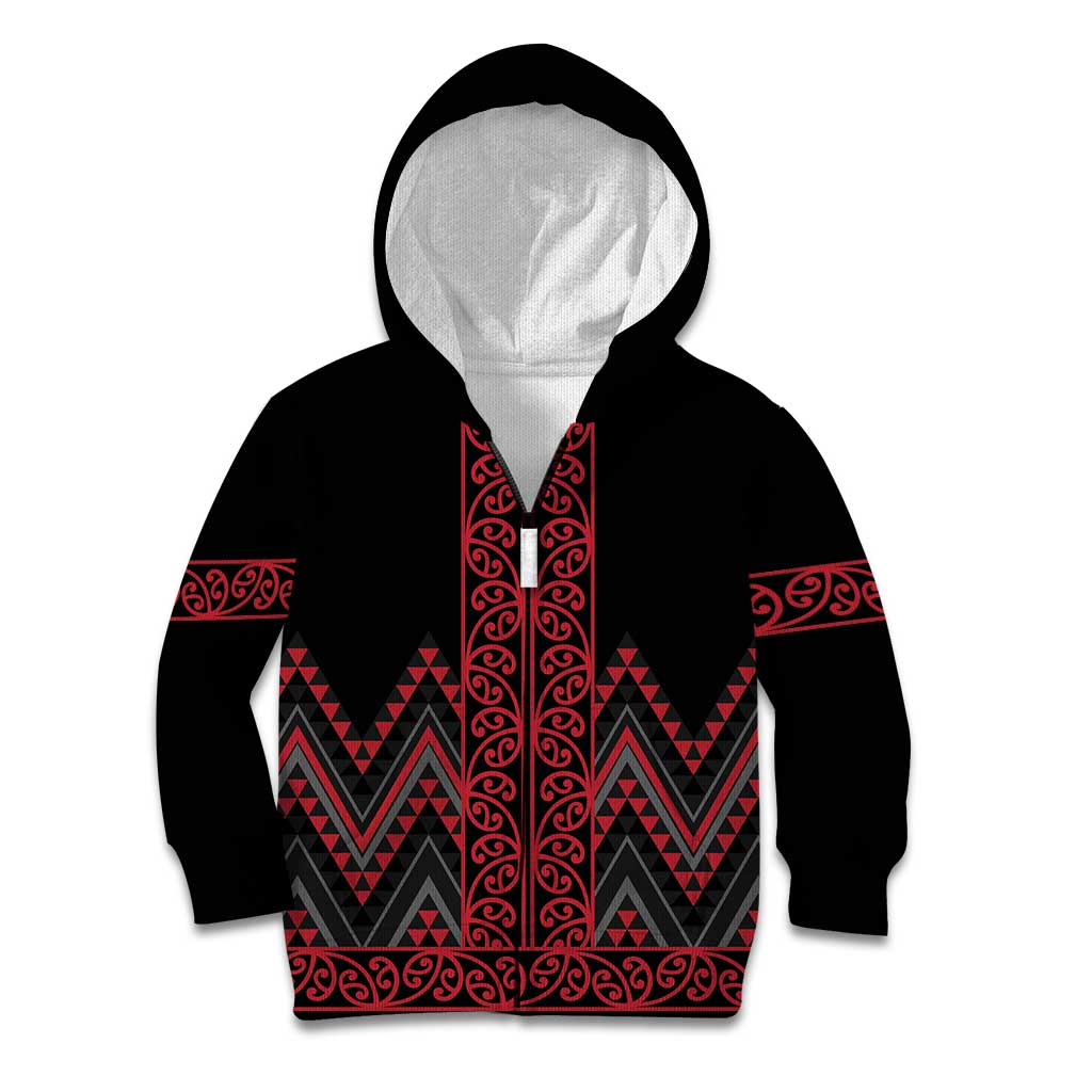Red Aotearoa Mangopare Kowhaiwhai and Niho Taniwha Kid Hoodie Maori New Zealand LT14 Zip Hoodie Red - Polynesian Pride