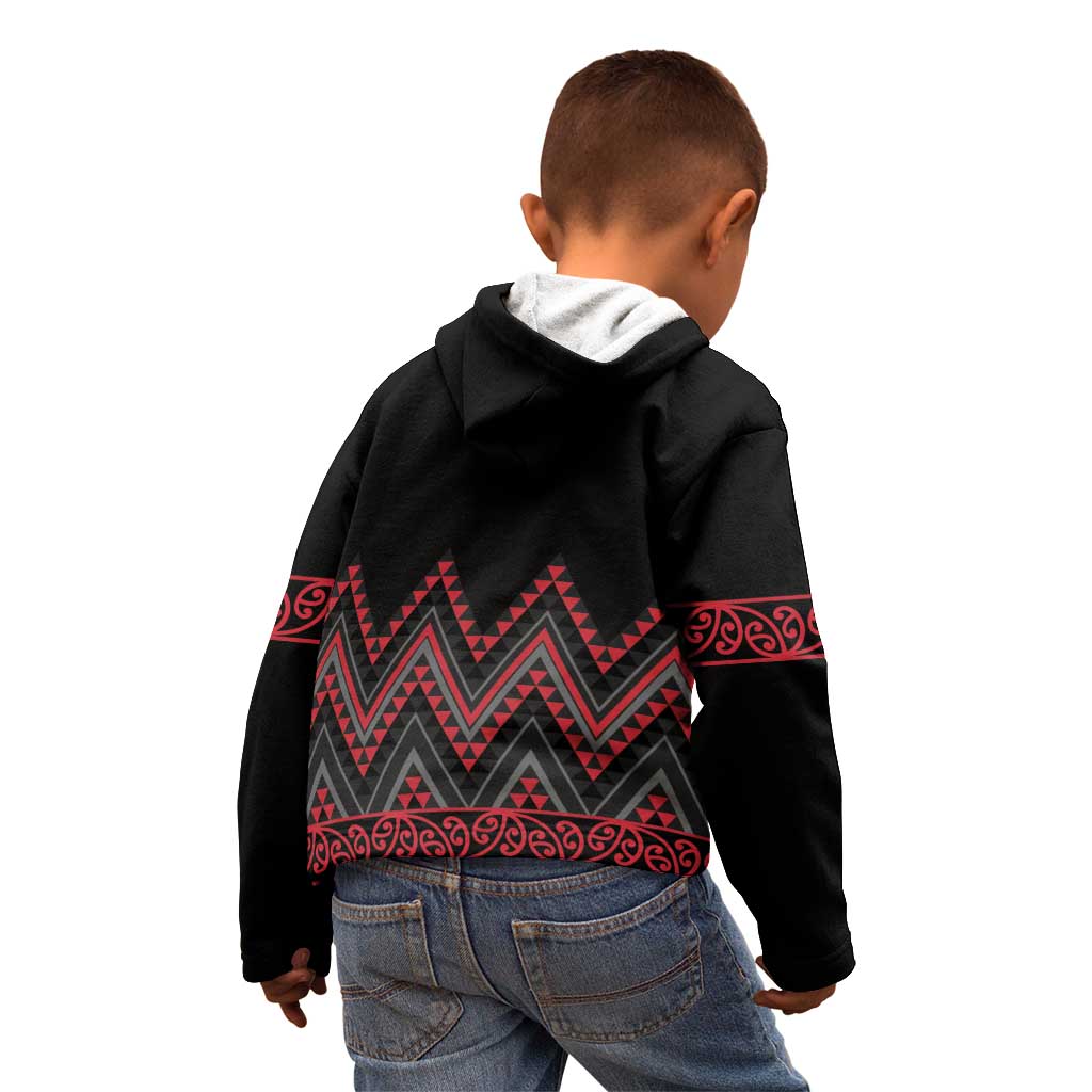 Red Aotearoa Mangopare Kowhaiwhai and Niho Taniwha Kid Hoodie Maori New Zealand LT14 - Polynesian Pride