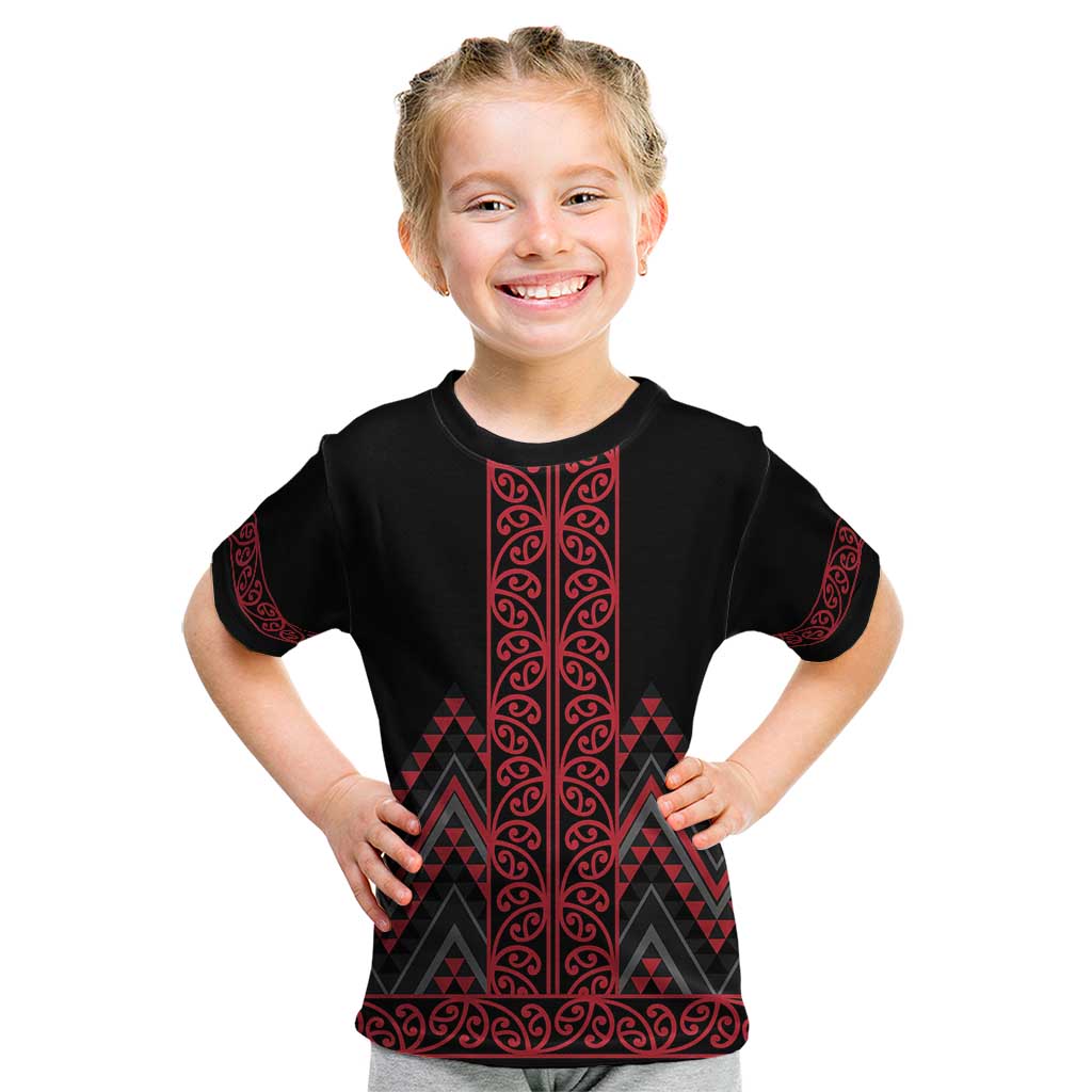 Red Aotearoa Mangopare Kowhaiwhai and Niho Taniwha Kid T Shirt Maori New Zealand LT14 Red - Polynesian Pride