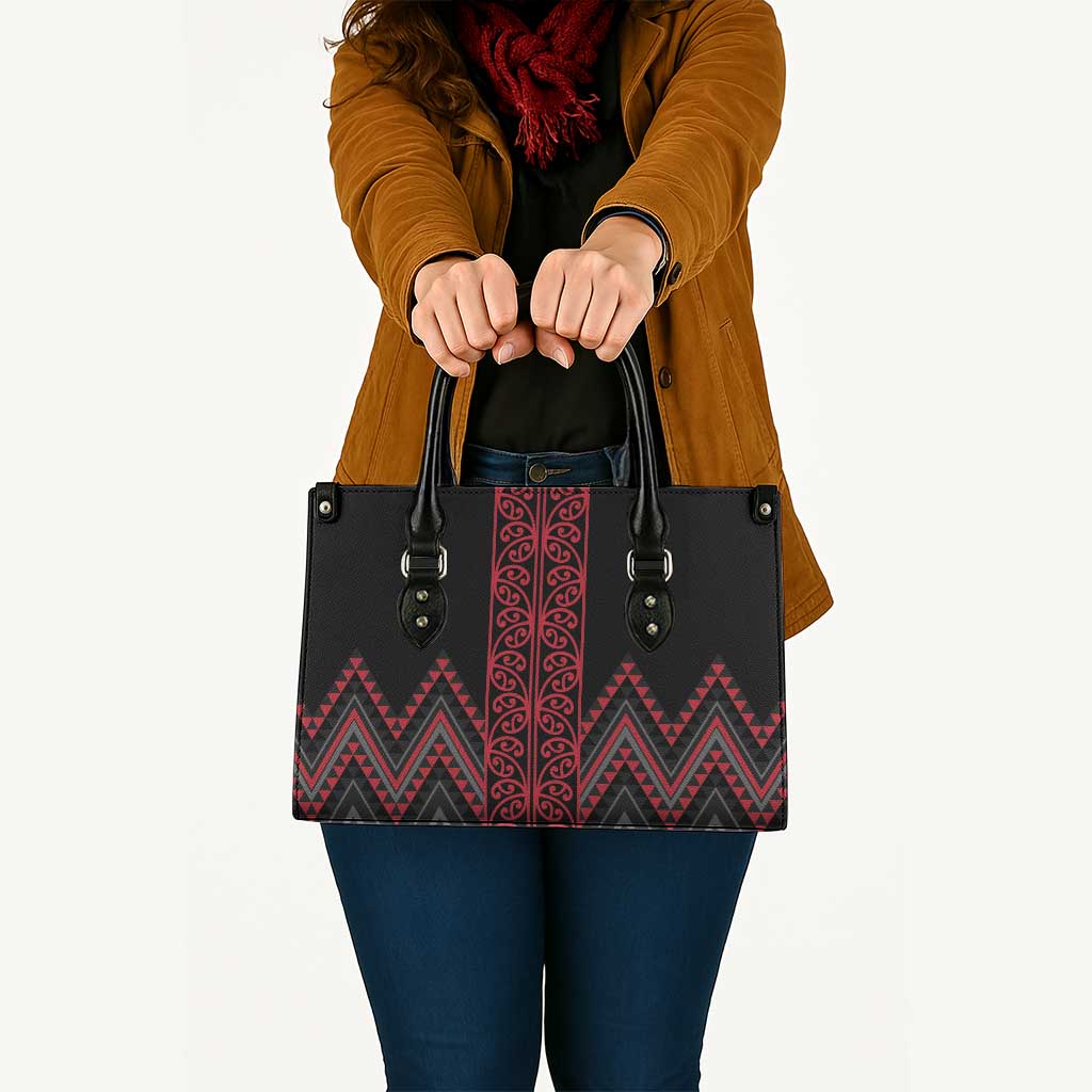 Red Aotearoa Mangopare Kowhaiwhai Niho Taniwha Leather Bag Maori New Zealand - Polynesian Pride
