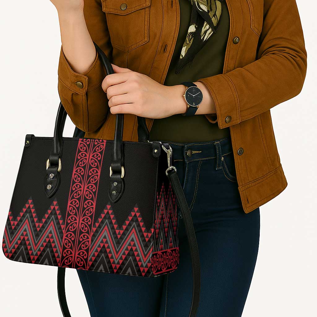 Red Aotearoa Mangopare Kowhaiwhai Niho Taniwha Leather Bag Maori New Zealand - Polynesian Pride
