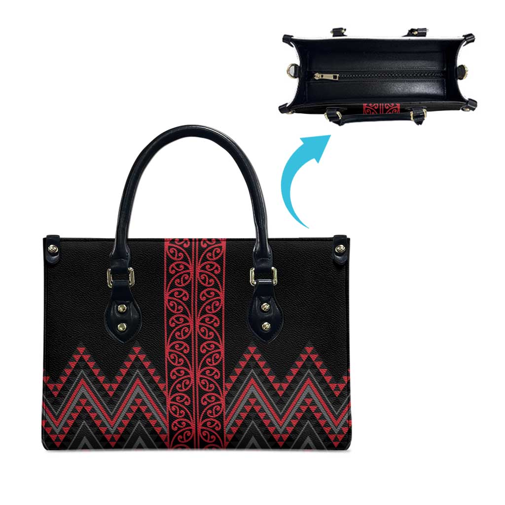 Red Aotearoa Mangopare Kowhaiwhai Niho Taniwha Leather Bag Maori New Zealand - Polynesian Pride