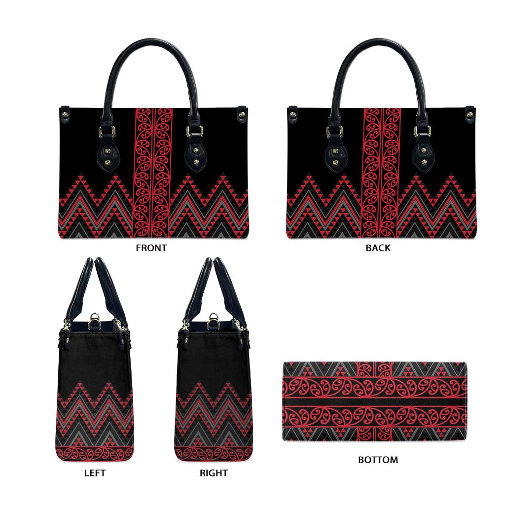 Red Aotearoa Mangopare Kowhaiwhai Niho Taniwha Leather Bag Maori New Zealand - Polynesian Pride