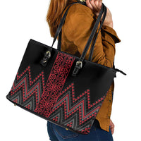 Red Aotearoa Mangopare Kowhaiwhai and Niho Taniwha Leather Tote Bag Maori New Zealand