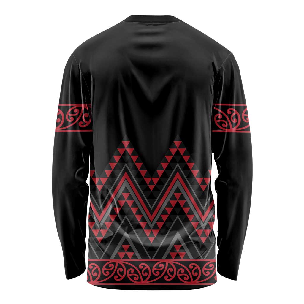 Red Aotearoa Mangopare Kowhaiwhai and Niho Taniwha Long Sleeve Shirt Maori New Zealand LT14 - Polynesian Pride