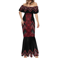Red Aotearoa Mangopare Kowhaiwhai and Niho Taniwha Mermaid Dress Maori New Zealand LT14 - Polynesian Pride