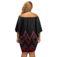 Red Aotearoa Mangopare Kowhaiwhai and Niho Taniwha Off Shoulder Short Dress Maori New Zealand LT14 - Polynesian Pride