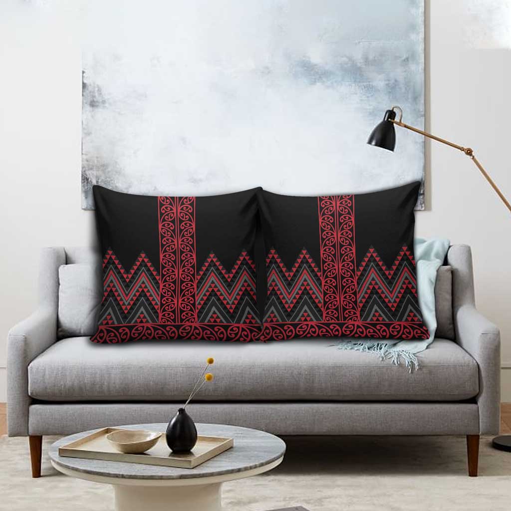 Red Aotearoa Mangopare Kowhaiwhai Niho Taniwha Pillow Cover Maori New Zealand - Polynesian Pride