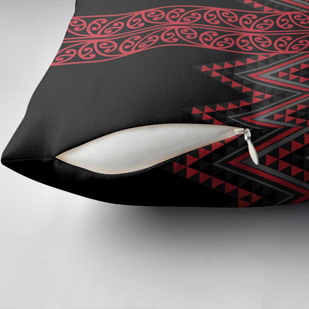 Red Aotearoa Mangopare Kowhaiwhai Niho Taniwha Pillow Cover Maori New Zealand - Polynesian Pride