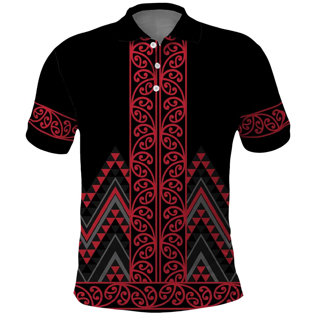 Red Aotearoa Mangopare Kowhaiwhai and Niho Taniwha Polo Shirt Maori New Zealand LT14 Red - Polynesian Pride