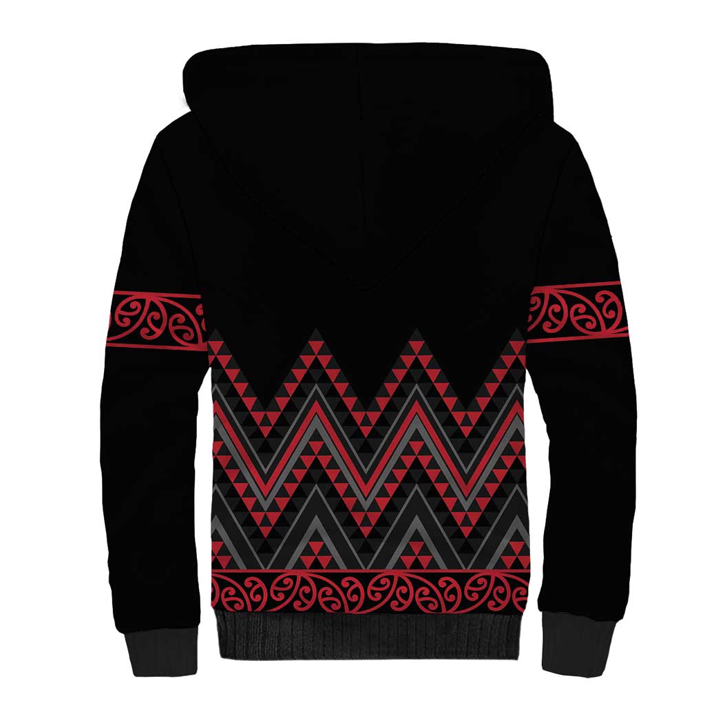Red Aotearoa Mangopare Kowhaiwhai and Niho Taniwha Sherpa Hoodie Maori New Zealand LT14 - Polynesian Pride