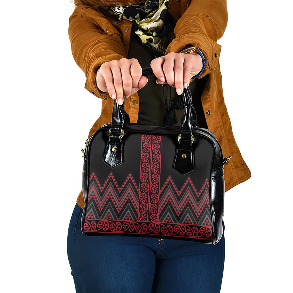 Red Aotearoa Mangopare Kowhaiwhai and Niho Taniwha Shoulder Handbag Maori New Zealand