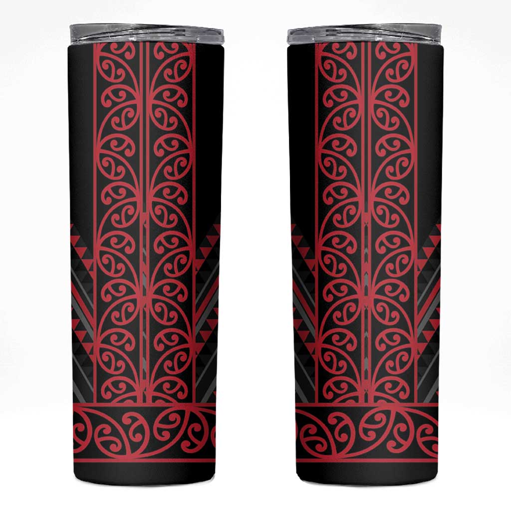 Red Aotearoa Mangopare Kowhaiwhai and Niho Taniwha Skinny Tumbler Maori New Zealand LT14 Red - Polynesian Pride
