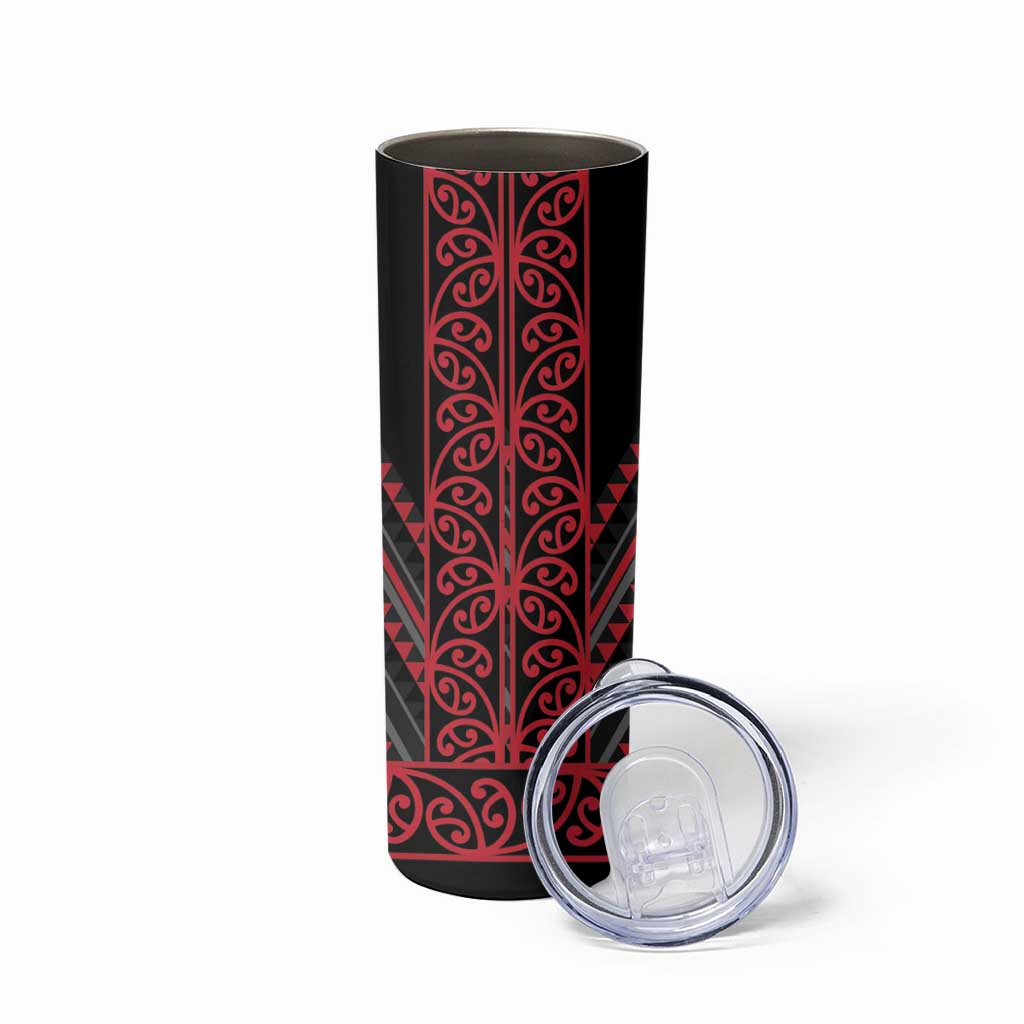 Red Aotearoa Mangopare Kowhaiwhai and Niho Taniwha Skinny Tumbler Maori New Zealand LT14 - Polynesian Pride