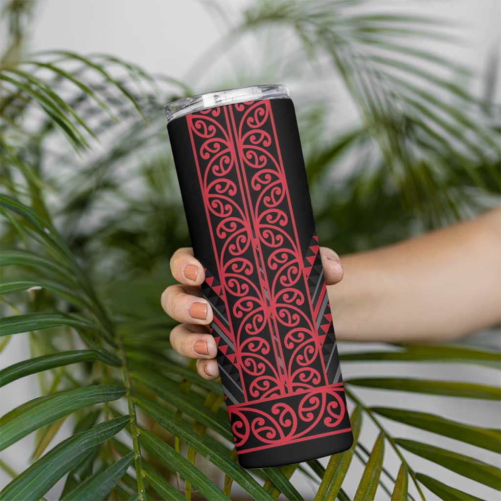 Red Aotearoa Mangopare Kowhaiwhai and Niho Taniwha Skinny Tumbler Maori New Zealand LT14 - Polynesian Pride