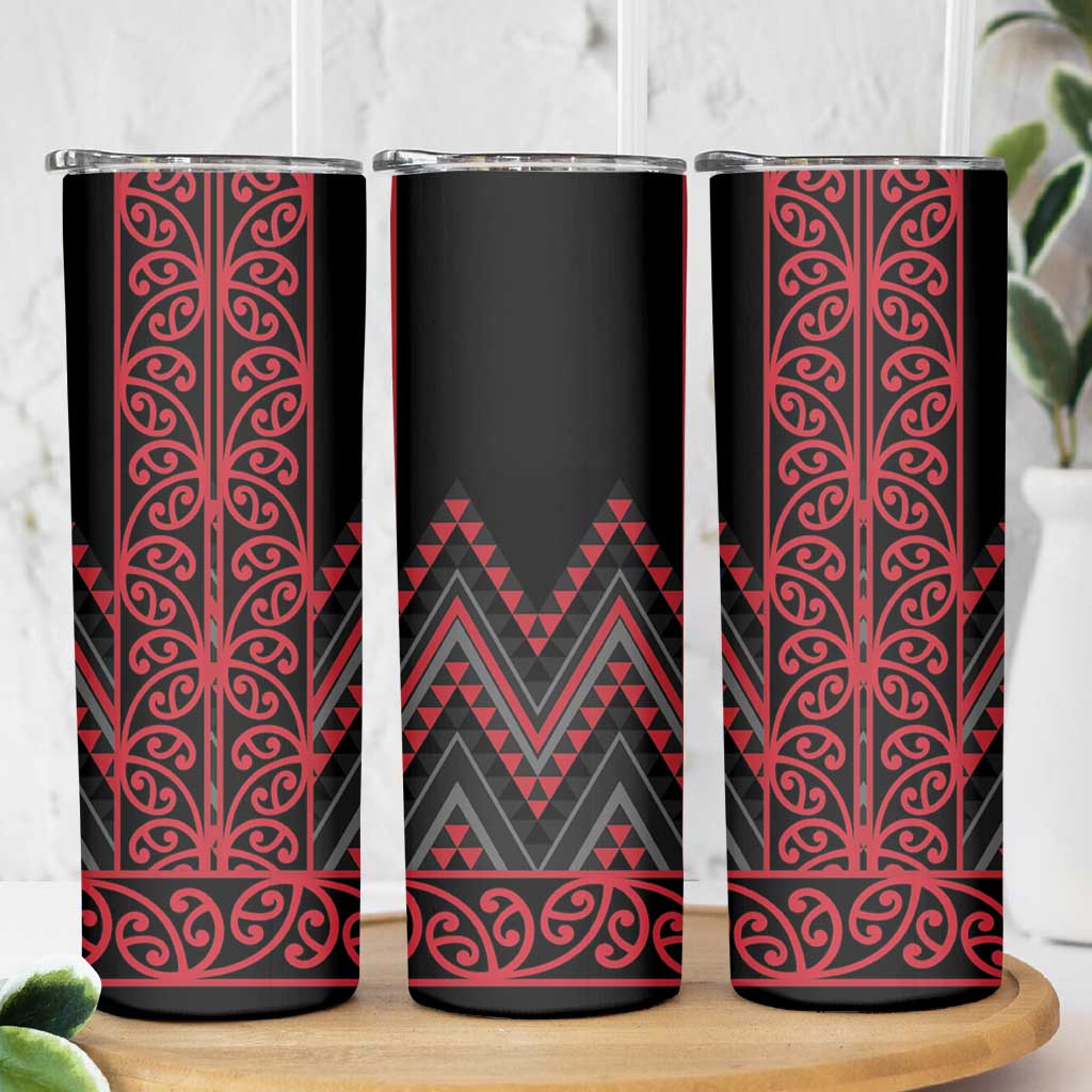 Red Aotearoa Mangopare Kowhaiwhai and Niho Taniwha Skinny Tumbler Maori New Zealand LT14 - Polynesian Pride