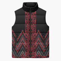Red Aotearoa Mangopare Kowhaiwhai Niho Taniwha Sleeveless Puffer Jacket Maori New Zealand - Polynesian Pride