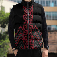 Red Aotearoa Mangopare Kowhaiwhai Niho Taniwha Sleeveless Puffer Jacket Maori New Zealand - Polynesian Pride