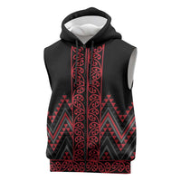 Red Aotearoa Mangopare Kowhaiwhai Niho Taniwha Sleeveless Zip Hoodie Maori New Zealand LT14 Red - Polynesian Pride