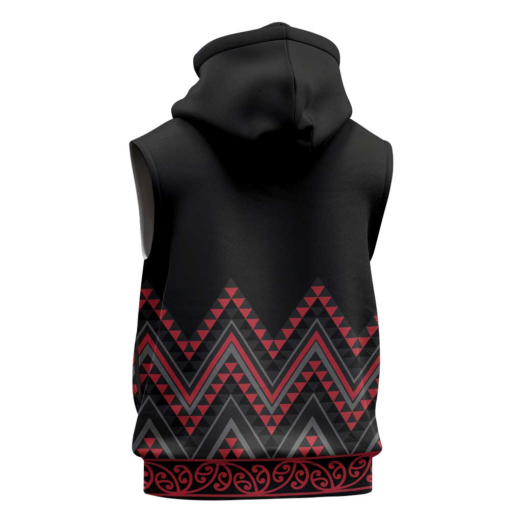 Red Aotearoa Mangopare Kowhaiwhai Niho Taniwha Sleeveless Zip Hoodie Maori New Zealand LT14 - Polynesian Pride
