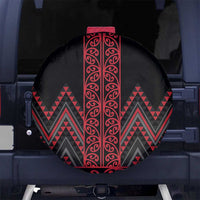 Red Aotearoa Mangopare Kowhaiwhai and Niho Taniwha Spare Tire Cover Maori New Zealand LT14 No hole Red - Polynesian Pride