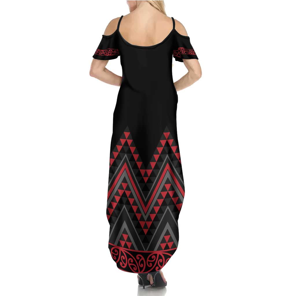 Red Aotearoa Mangopare Kowhaiwhai and Niho Taniwha Summer Maxi Dress Maori New Zealand LT14 - Polynesian Pride