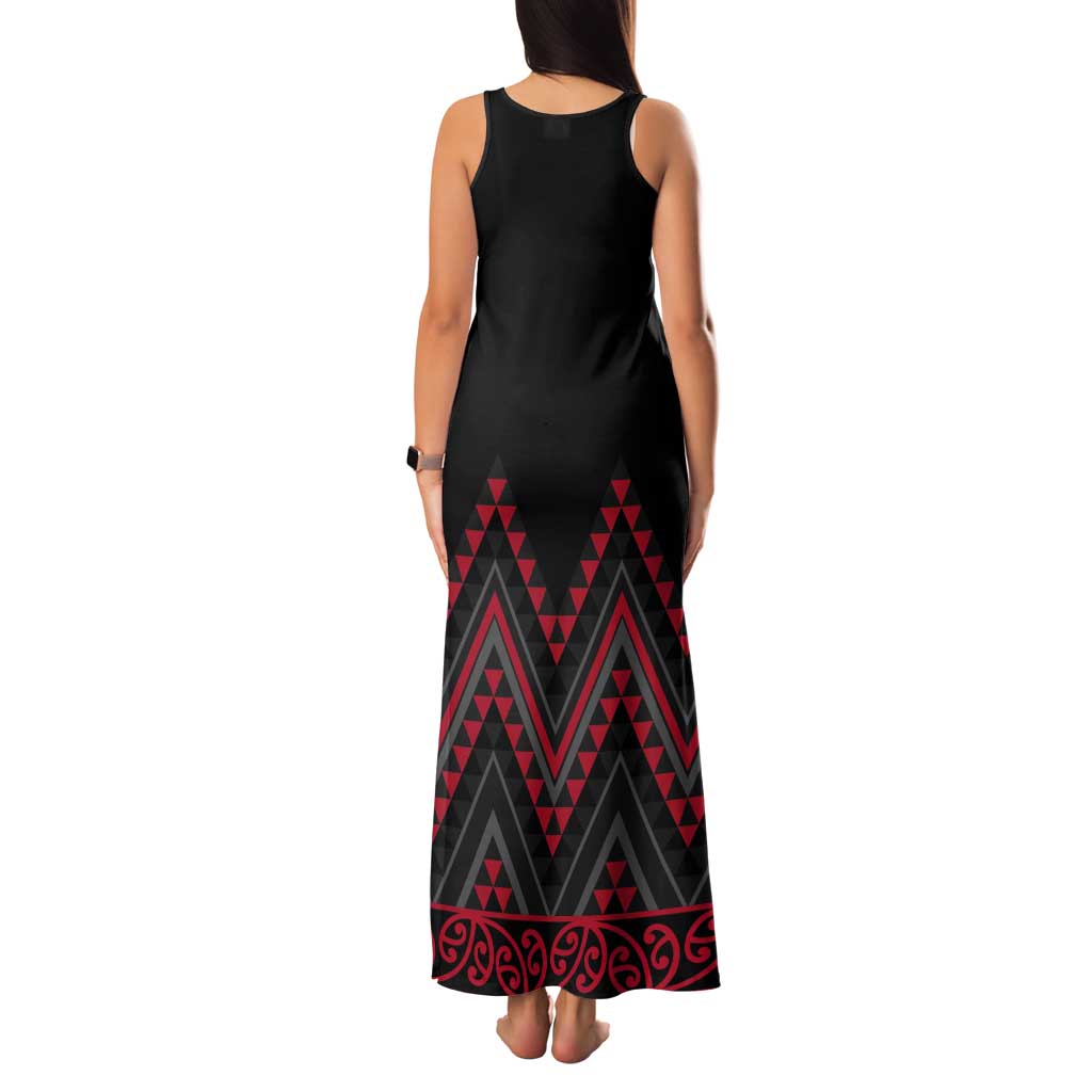 Red Aotearoa Mangopare Kowhaiwhai and Niho Taniwha Tank Maxi Dress Maori New Zealand LT14 - Polynesian Pride