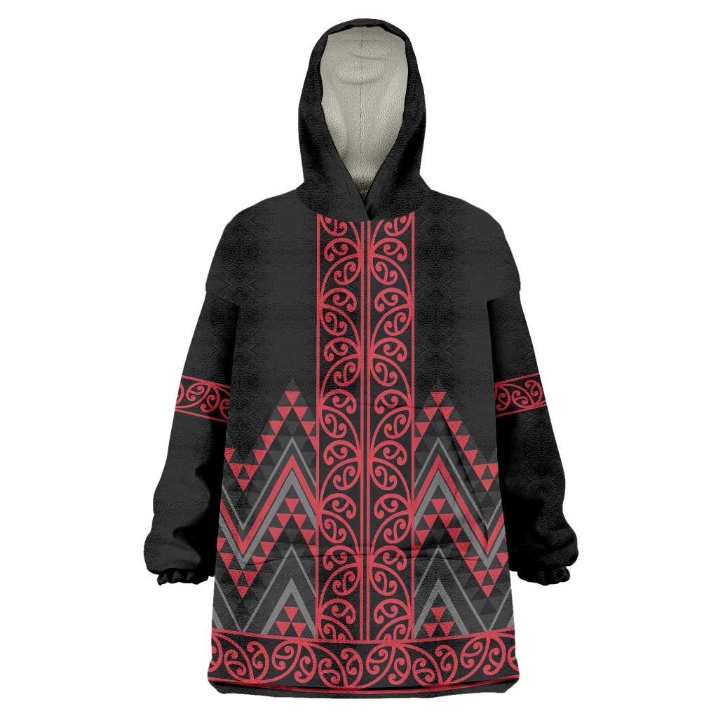 Red Aotearoa Mangopare Kowhaiwhai and Niho Taniwha Wearable Blanket Hoodie Maori New Zealand LT14 One Size Red - Polynesian Pride