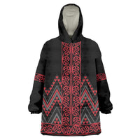 Red Aotearoa Mangopare Kowhaiwhai and Niho Taniwha Wearable Blanket Hoodie Maori New Zealand LT14 One Size Red - Polynesian Pride