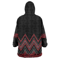 Red Aotearoa Mangopare Kowhaiwhai and Niho Taniwha Wearable Blanket Hoodie Maori New Zealand LT14 - Polynesian Pride