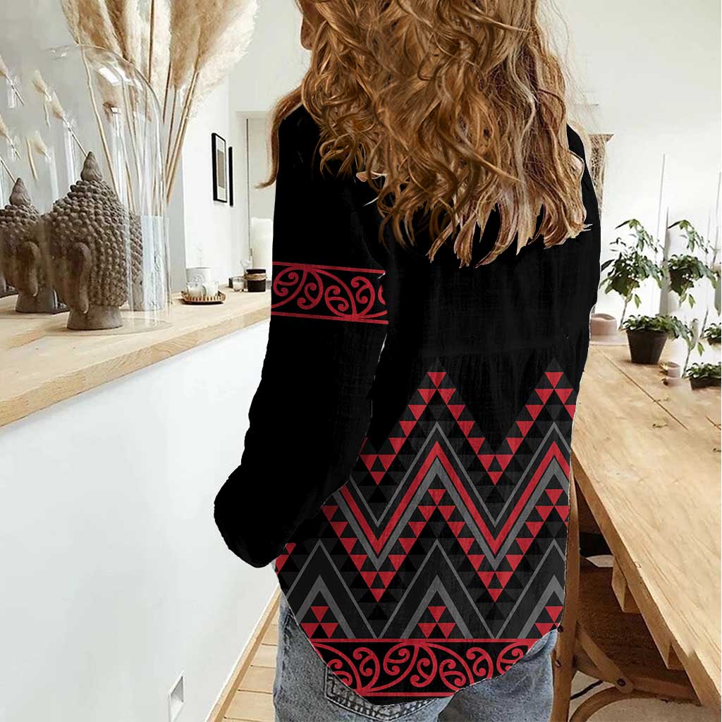 Red Aotearoa Mangopare Kowhaiwhai and Niho Taniwha Women Casual Shirt Maori New Zealand LT14 - Polynesian Pride
