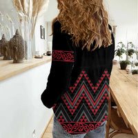 Red Aotearoa Mangopare Kowhaiwhai and Niho Taniwha Women Casual Shirt Maori New Zealand LT14 - Polynesian Pride