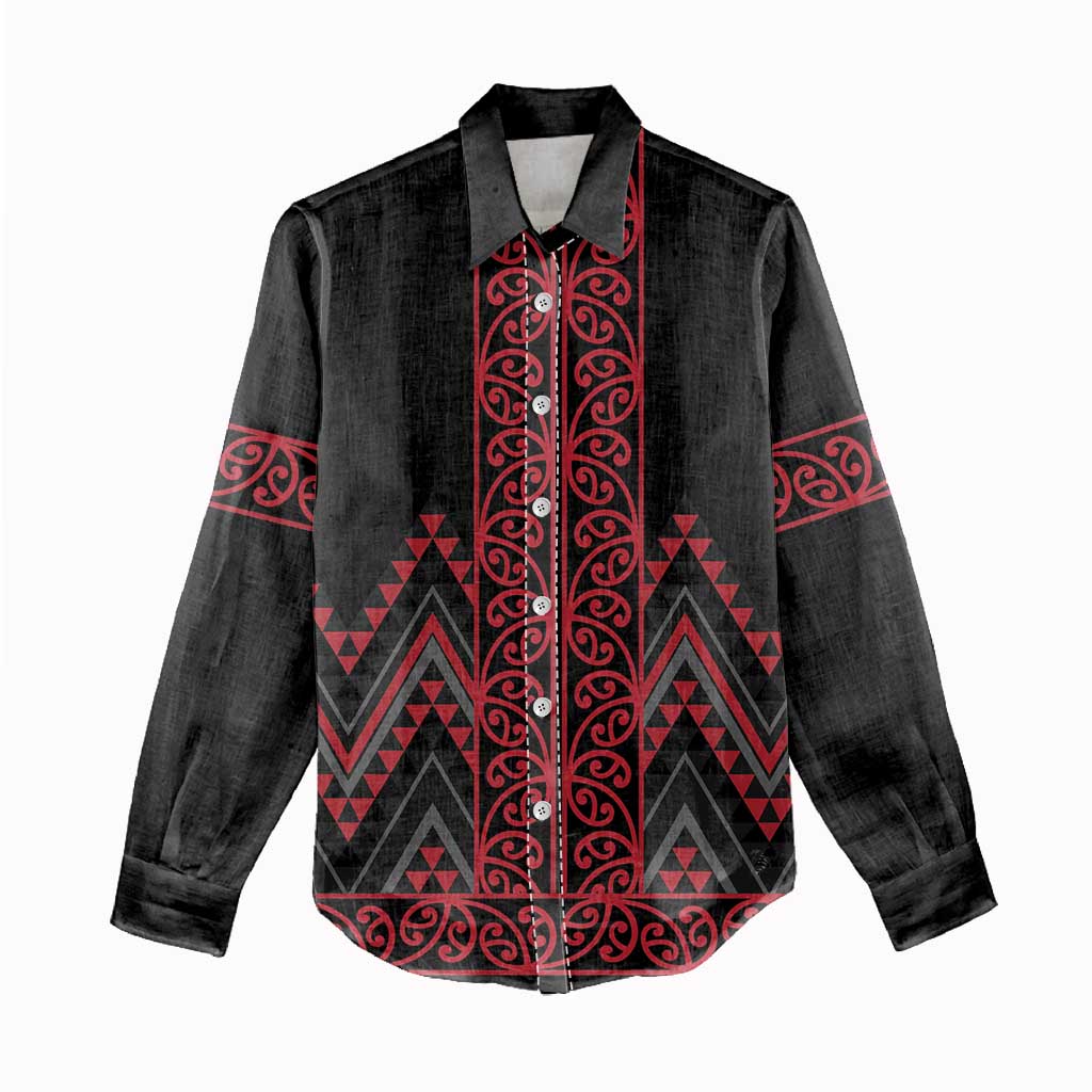 Red Aotearoa Mangopare Kowhaiwhai and Niho Taniwha Women Casual Shirt Maori New Zealand LT14 - Polynesian Pride