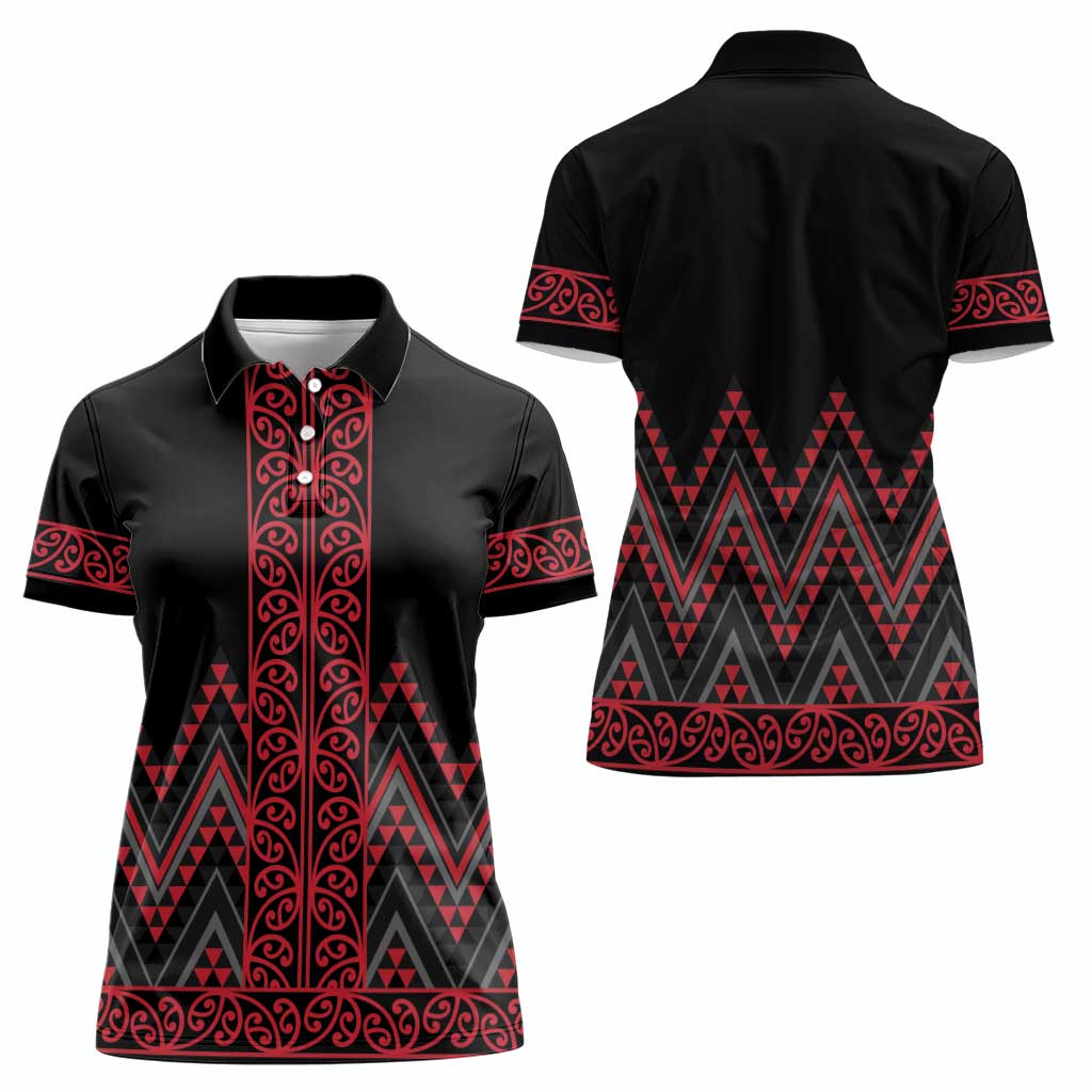 Red Aotearoa Mangopare Kowhaiwhai and Niho Taniwha Women Polo Shirt Maori New Zealand