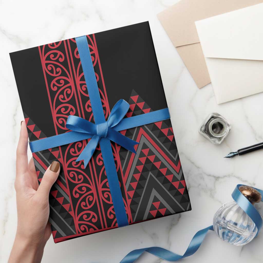 Red Aotearoa Mangopare Kowhaiwhai and Niho Taniwha Wrapping Paper Maori New Zealand - Polynesian Pride