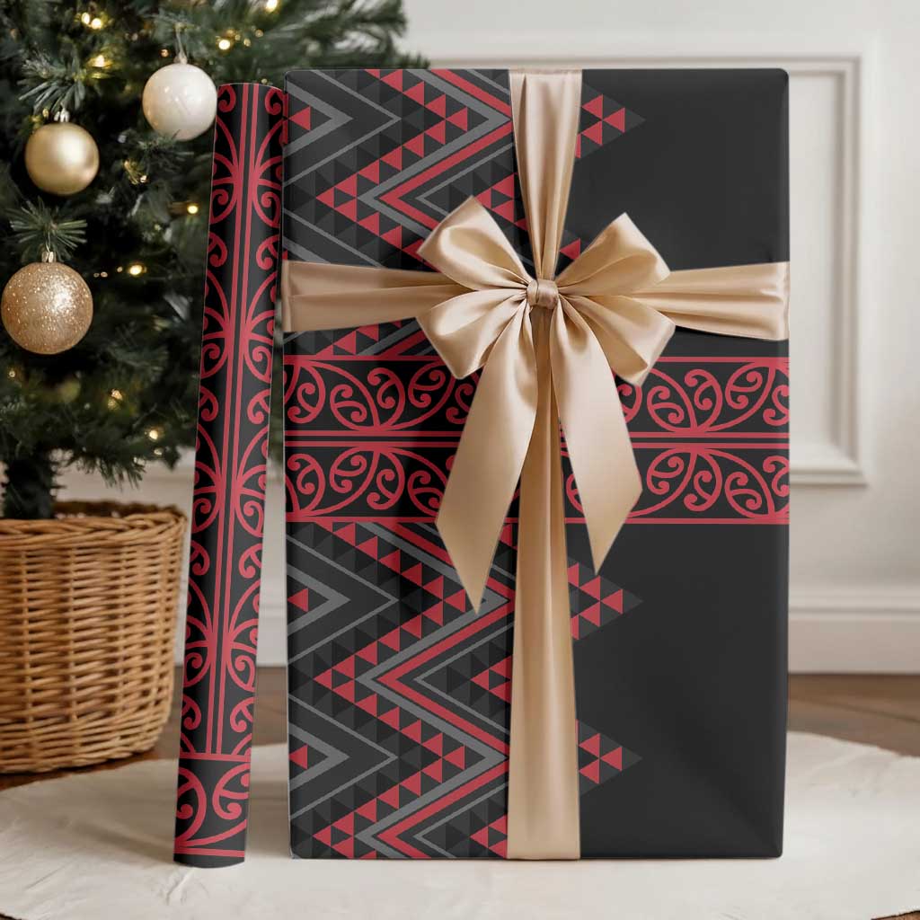 Red Aotearoa Mangopare Kowhaiwhai and Niho Taniwha Wrapping Paper Maori New Zealand - Polynesian Pride