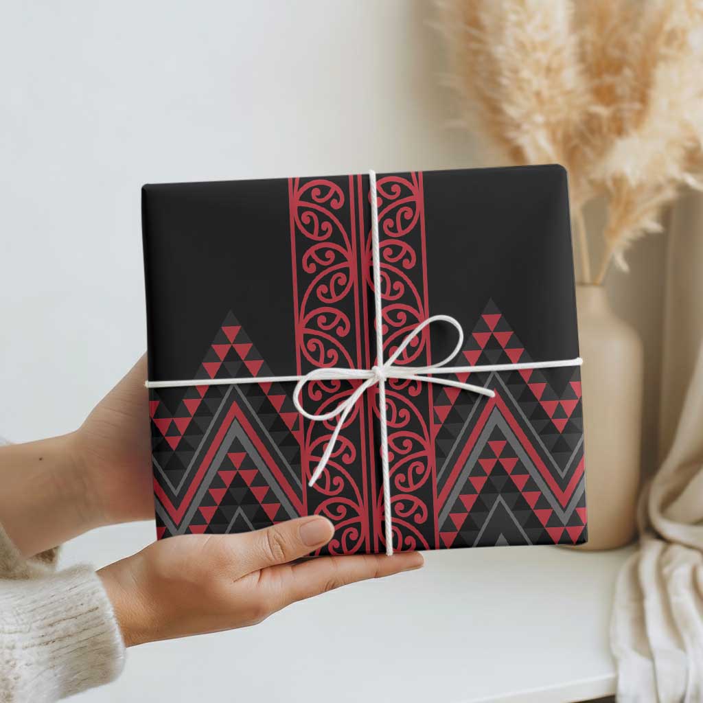 Red Aotearoa Mangopare Kowhaiwhai and Niho Taniwha Wrapping Paper Maori New Zealand - Polynesian Pride
