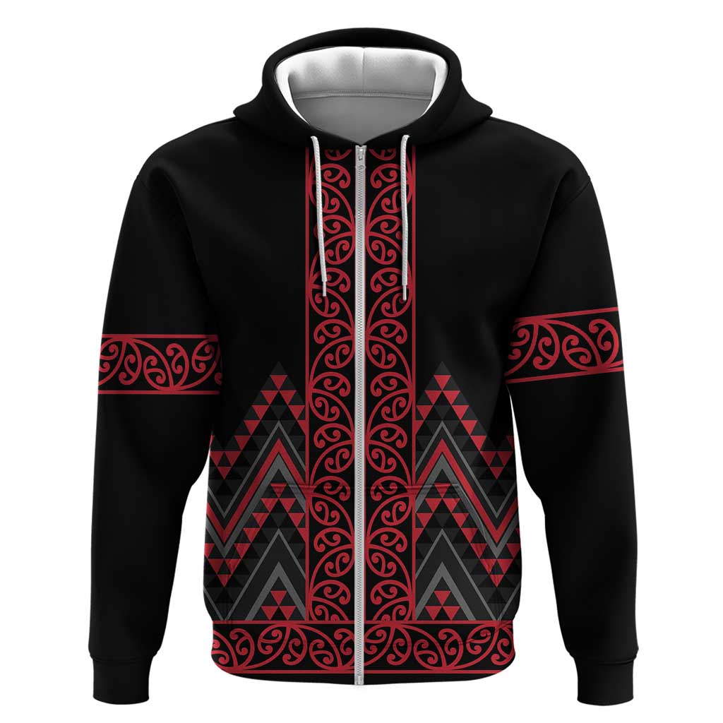 Red Aotearoa Mangopare Kowhaiwhai and Niho Taniwha Zip Hoodie Maori New Zealand LT14 Zip Hoodie Red - Polynesian Pride