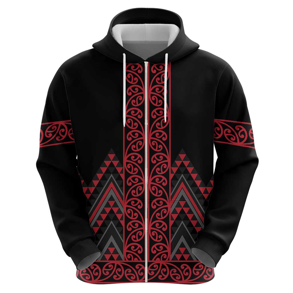 Red Aotearoa Mangopare Kowhaiwhai and Niho Taniwha Zip Hoodie Maori New Zealand LT14 - Polynesian Pride