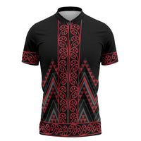 Red Aotearoa Mangopare Kowhaiwhai Niho Taniwha Zipper Polo Shirt Maori New Zealand LT14 Red - Polynesian Pride