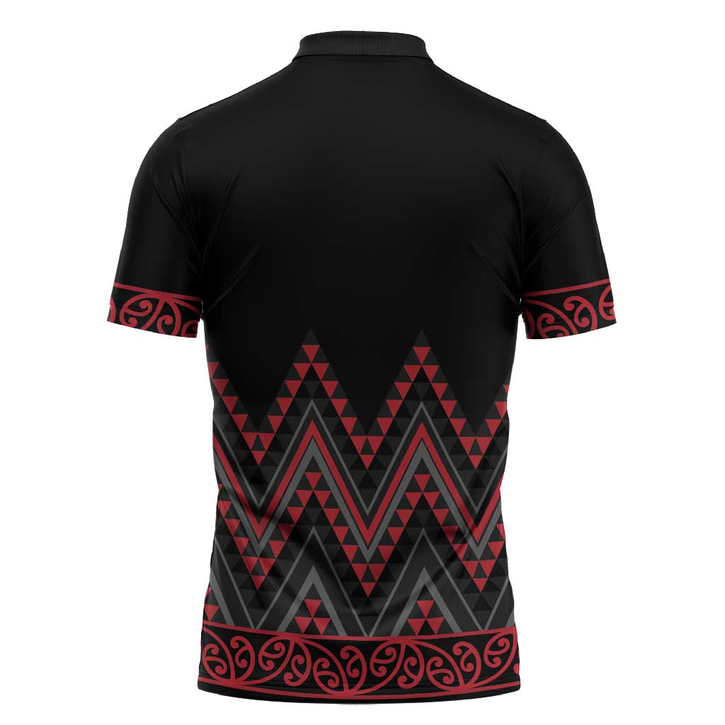 Red Aotearoa Mangopare Kowhaiwhai Niho Taniwha Zipper Polo Shirt Maori New Zealand LT14 - Polynesian Pride