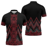 Red Aotearoa Mangopare Kowhaiwhai Niho Taniwha Zipper Polo Shirt Maori New Zealand LT14 - Polynesian Pride