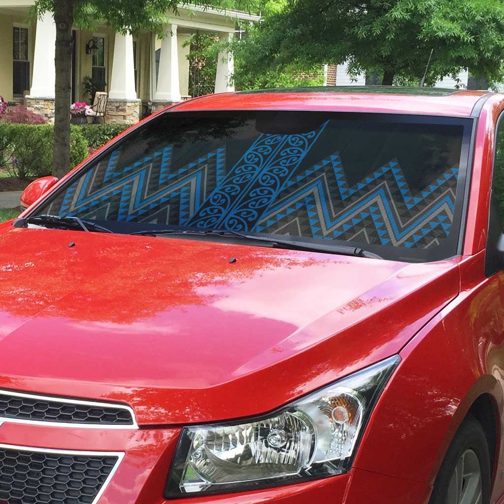 Blue Aotearoa Mangopare Kowhaiwhai Niho Taniwha Auto Sun Shade Maori New Zealand - Polynesian Pride