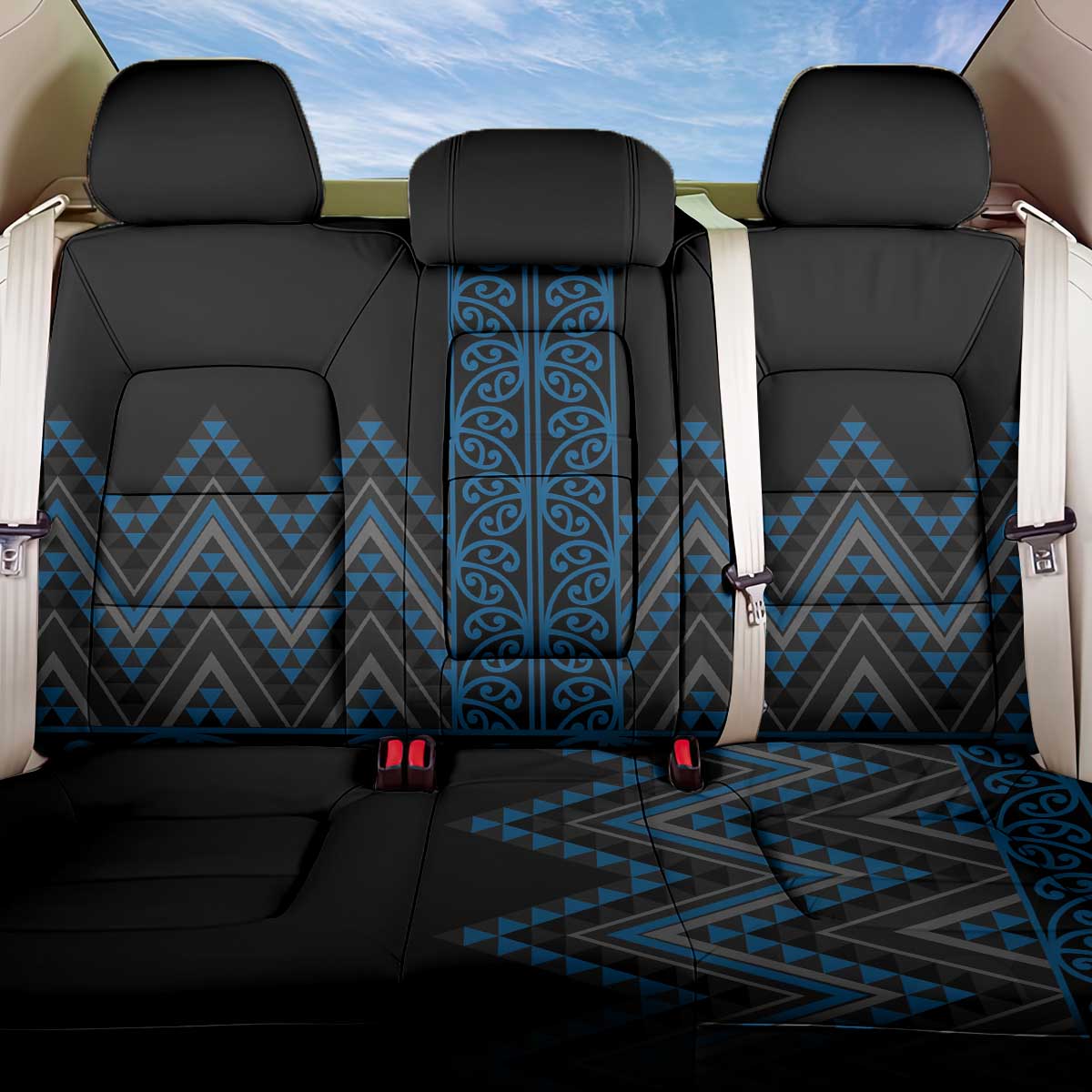 Blue Aotearoa Mangopare Kowhaiwhai and Niho Taniwha Back Car Seat Cover Maori New Zealand LT14 One Size Blue - Polynesian Pride